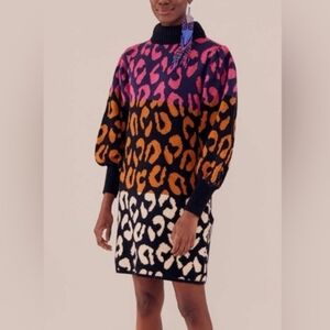 Farm Rio Knit Colorful Leopard Print Women's Sweater Dress Size XS. New Worn Tag